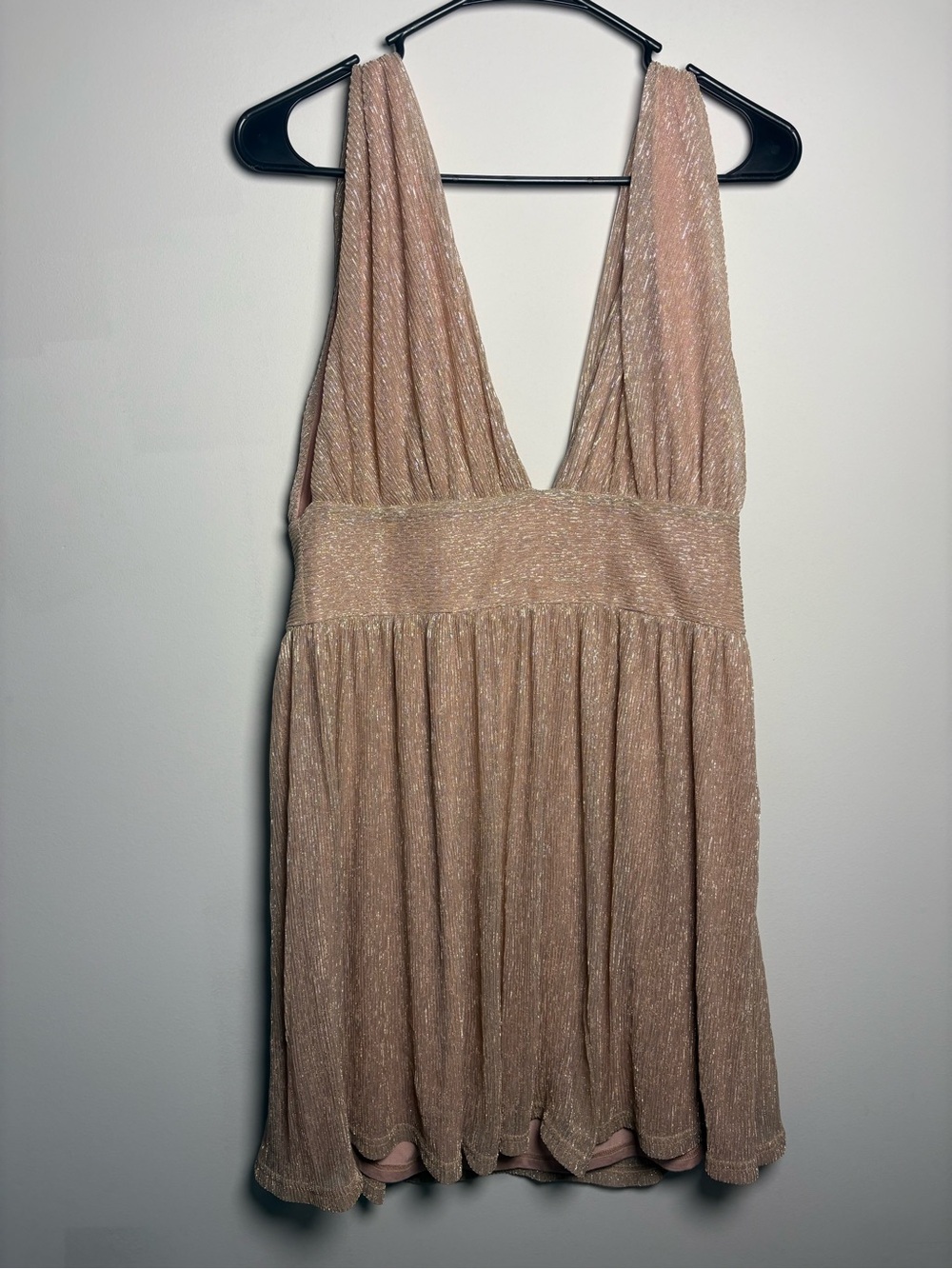superdown Blush Shimmer Plunge Mini Dress